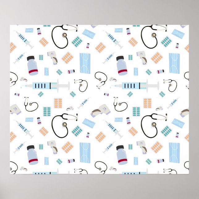 Healthcare Physician Medical Supplies Pattern Poster (Front)