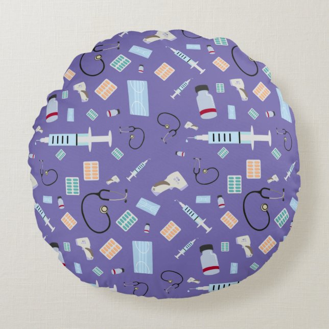 Healthcare Physician Medical Supplies Pattern Round Pillow (Front)