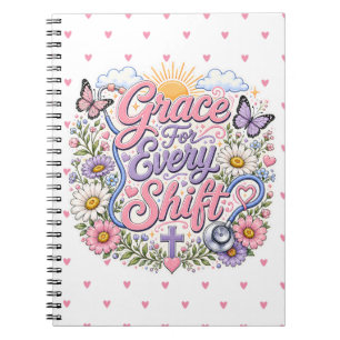 Healthcare Pink Floral Butterfly Christian Nurse Notebook