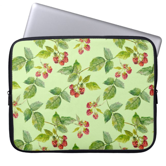 Healthy Berry: Raspberry Seamless Background. Laptop Sleeve (Front)