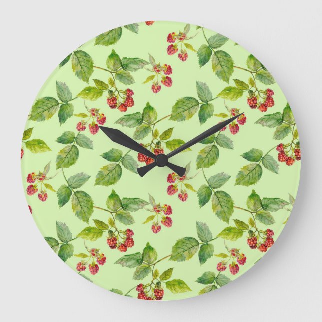 Healthy Berry: Raspberry Seamless Background. Large Clock (Front)