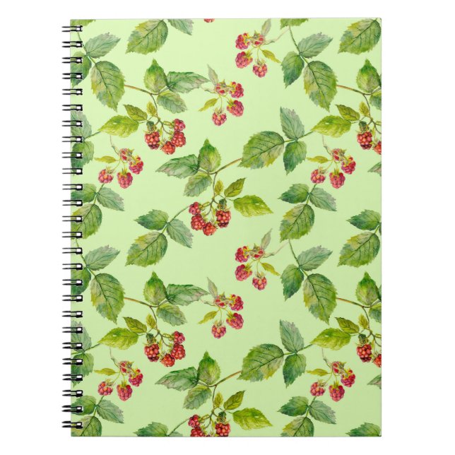 Healthy Berry: Raspberry Seamless Background. Notebook (Front)