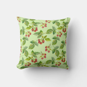 Healthy Berry: Raspberry Seamless Background. Throw Pillow