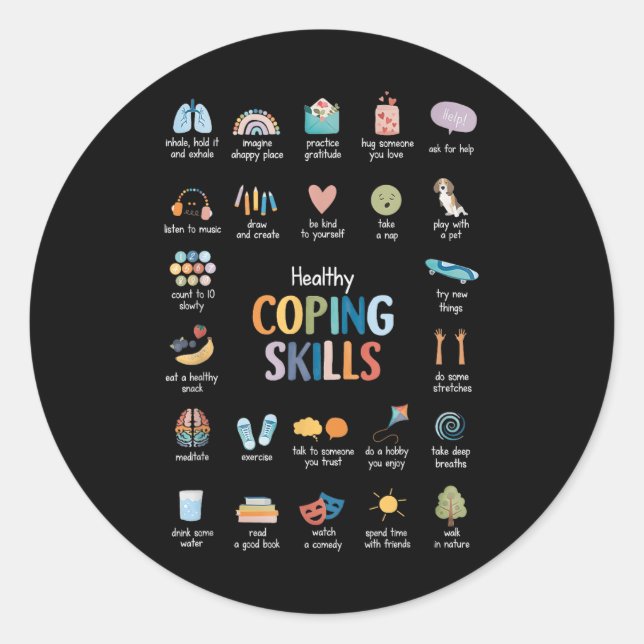 Healthy Coping Skills Psychologist Mental Health A Classic Round Sticker (Front)