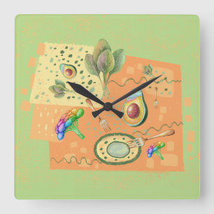 healthy food illustration square wall clock