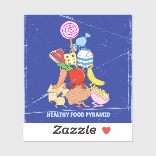 Healthy food pyramid funny cartoon illustration (Sheet)