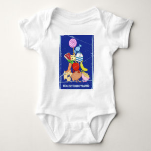 Healthy food pyramid funny cartoon illustration baby bodysuit