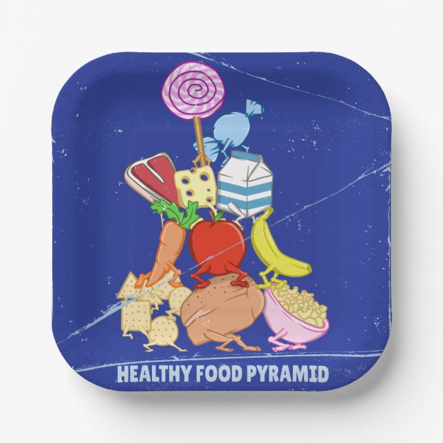 Healthy food pyramid funny cartoon illustration paper plate (Front)