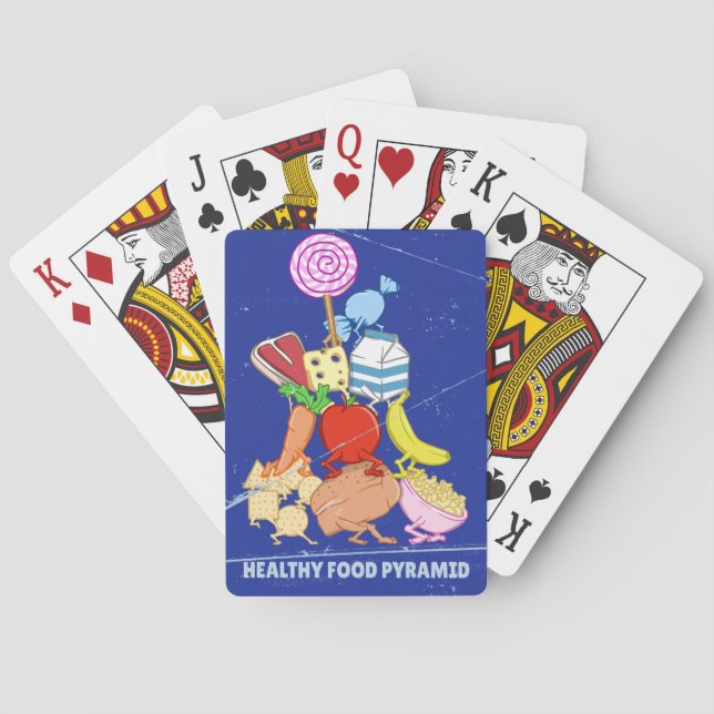 Healthy food pyramid funny cartoon illustration playing cards (Back)