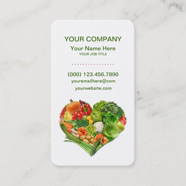 Healthy Fruits and Vegetables Heart Business Card (Front)