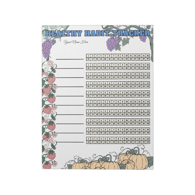 Healthy Habits Tracker Custom Notepad (Rotated)