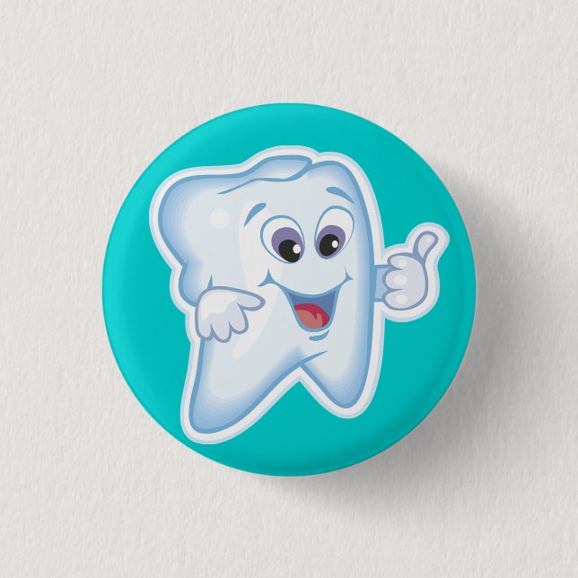 Healthy Happy Tooth 1 Inch Round Button (Front)