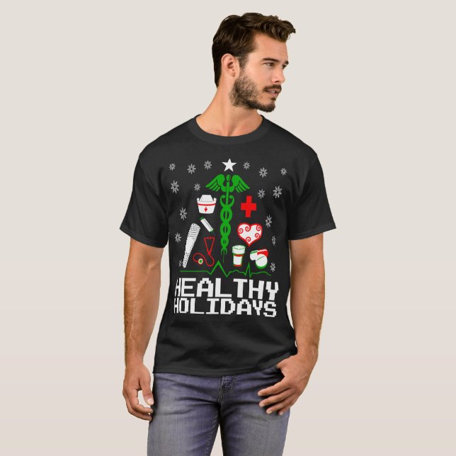 Healthy Holidays Nurse Tree T-Shirt (Front Full)