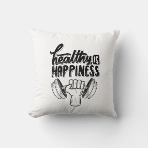 healthy is happiness gym motivation design throw pillow