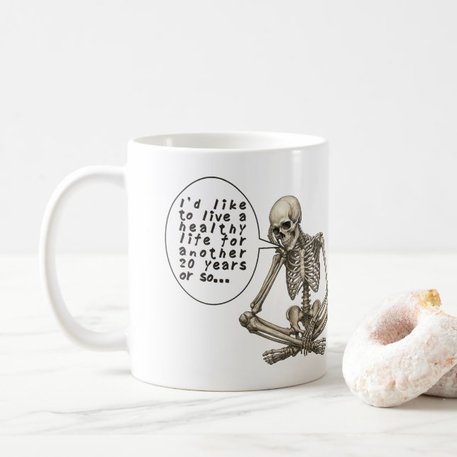 Healthy Life Can Wait Skeleton Coffee Mug (With Donut)