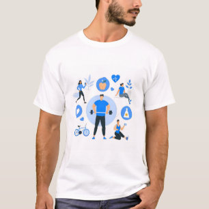Healthy Lifestyle Fitness Workout Blue Flat Vector T-Shirt