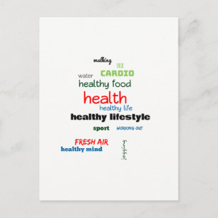 Healthy Lifestyle Word Cloud Postcard