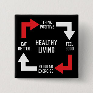 Healthy Living Diagram - Fitness Motivational 2 Inch Square Button