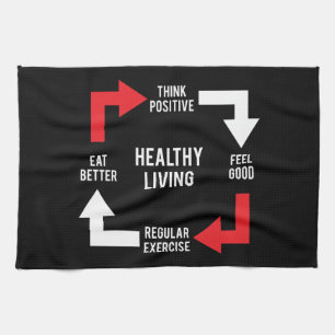 Healthy Living Diagram - Fitness Motivational Kitchen Towel