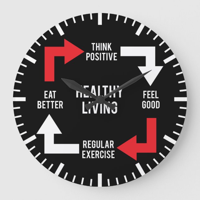 Healthy Living Diagram - Fitness Motivational Large Clock (Front)