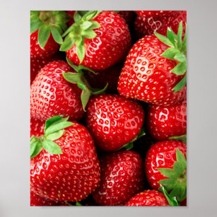 Healthy Organic Strawberry Fruit Realistic Pattern Poster