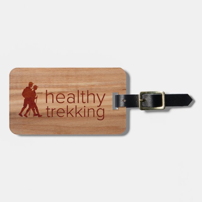 Healthy Trekking Faux Ash Wood Luggage Tag (Front Horizontal)