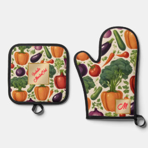 Healthy Vegetables Happy Food Trendy Collection Oven Mitt & Pot Holder Set