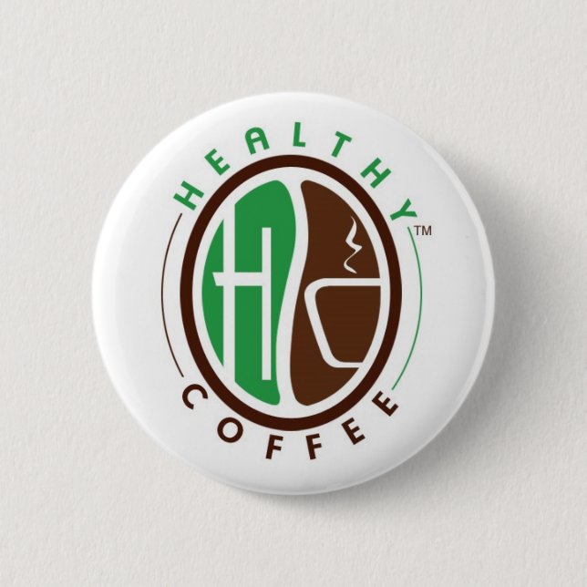 HealthyCoffee branded badge 2 Inch Round Button (Front)