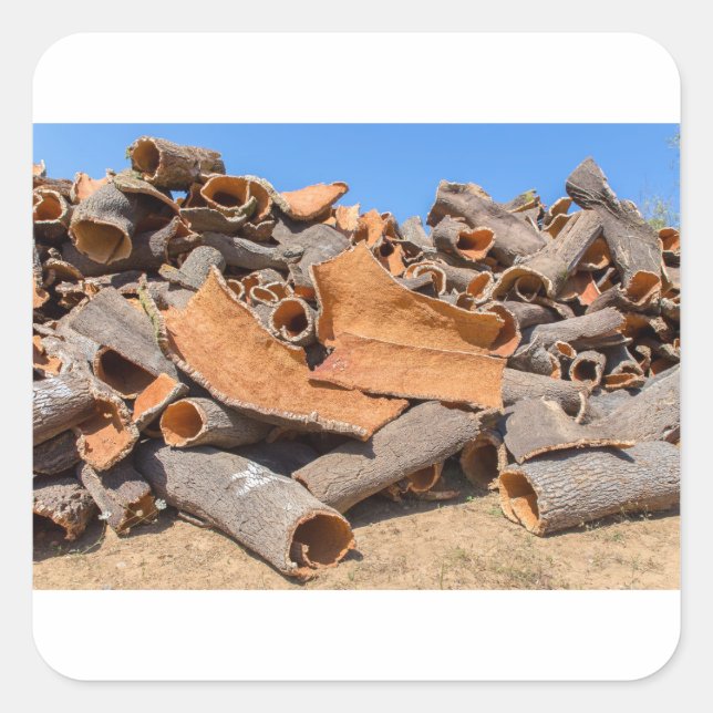 Heap of cork tree bark as raw material.JPG Square Sticker (Front)