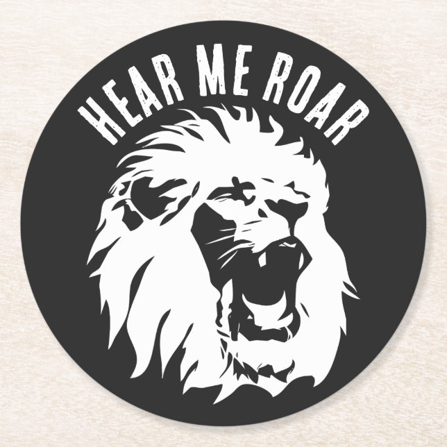 Hear Me Roar  Lion Face Round Paper Coaster (Front)