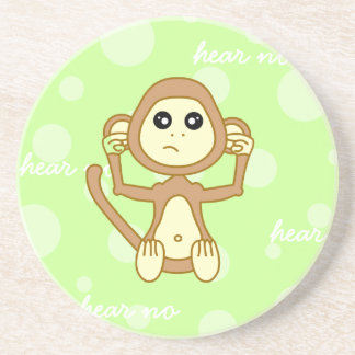 Hear No Evil - Cute Monkey Cartoon Coaster