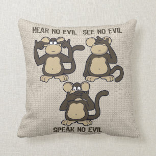 Hear No Evil Monkeys Cartoon Throw Pillow
