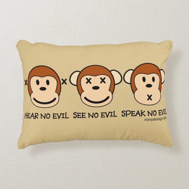 Hear No Evil Monkeys Decorative Pillow (Front)