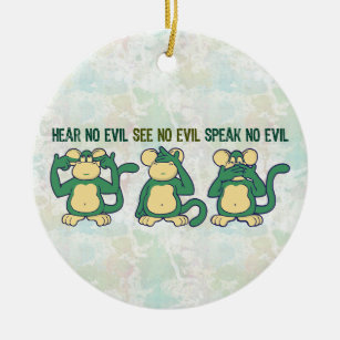Hear No Evil Monkeys Greens Ceramic Ornament