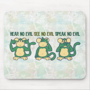 Hear No Evil Monkeys Greens Mouse Pad