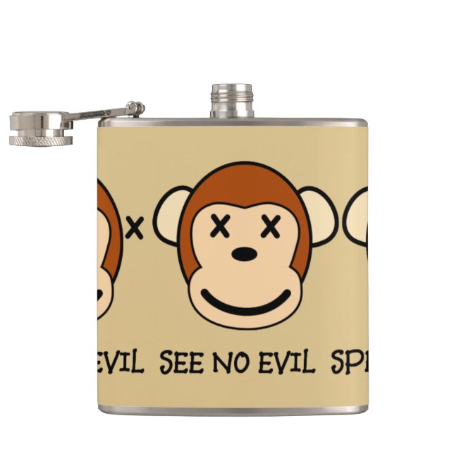 Hear No Evil Monkeys Hip Flask (Opened)