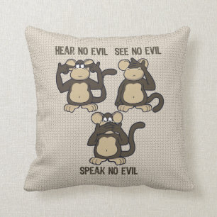 Hear No Evil Monkeys Humourous Brown Throw Pillow