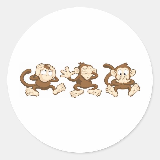 hear no evil, see no evil, speak no evil monkeys classic round sticker (Front)