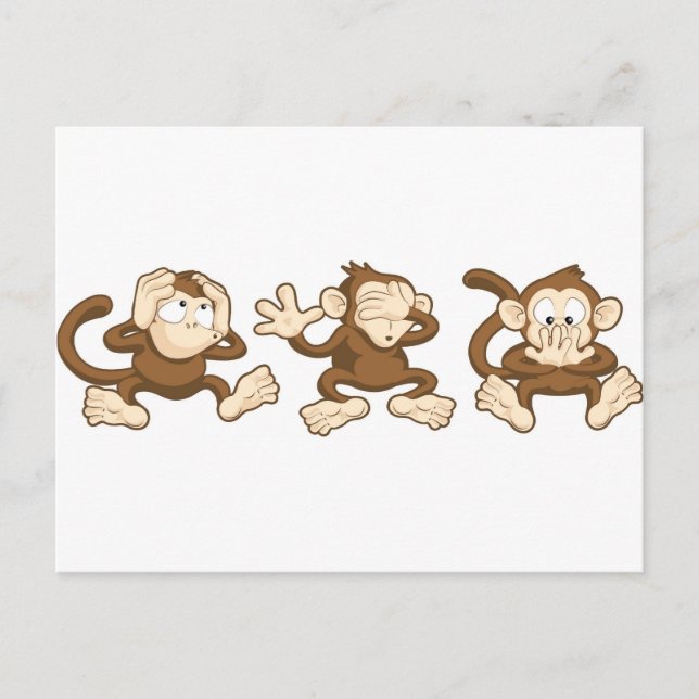 hear no evil, see no evil, speak no evil monkeys postcard (Front)