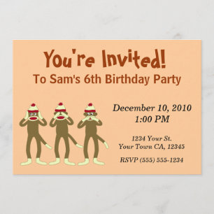 Hear no Evil Sock Monkey Party Invitations