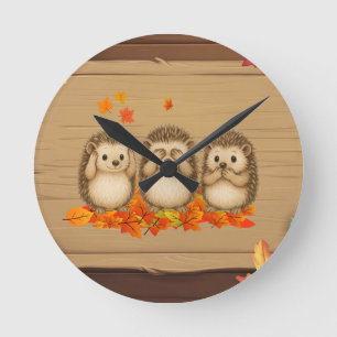 hear, see and speak no evil Hedgehogs leafs Round Clock