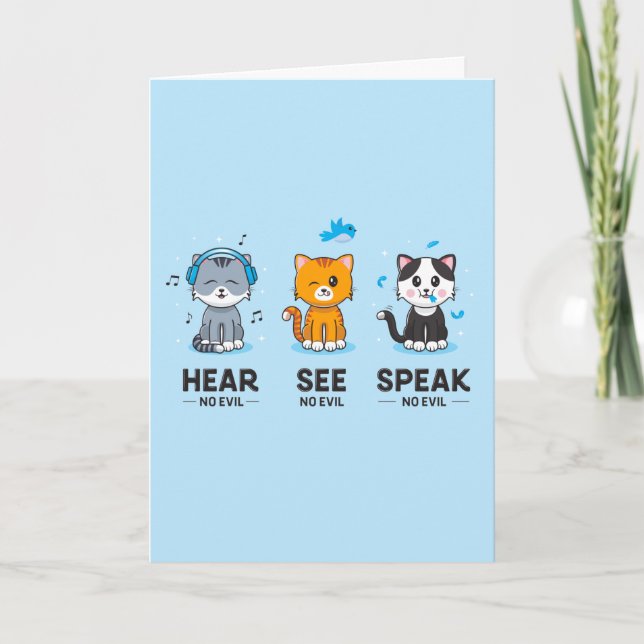 Hear See Speak No Evil Cats / Folded Card (Front)