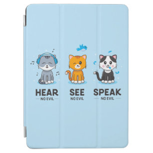 Hear See Speak No Evil Cats iPad Cover Case Blue