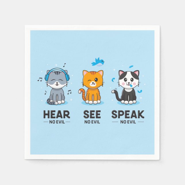 Hear See Speak No Evil Cats Party Napkins (Front)