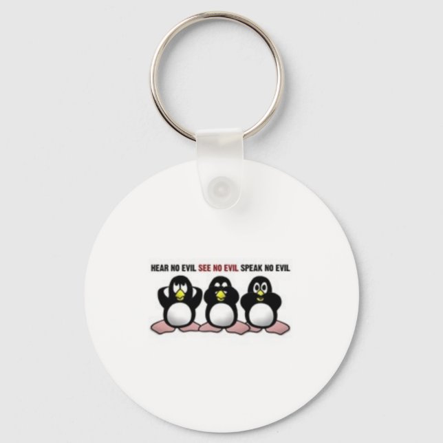 Hear See Speak No Evil Penguins Keychain (Front)