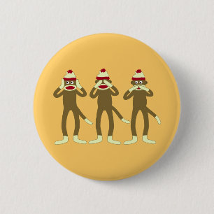 Hear, See, Speak No Evil Sock Monkeys 2 Inch Round Button
