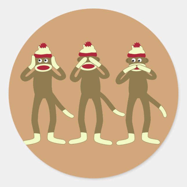Hear, See, Speak No Evil Sock Monkeys Classic Round Sticker (Front)