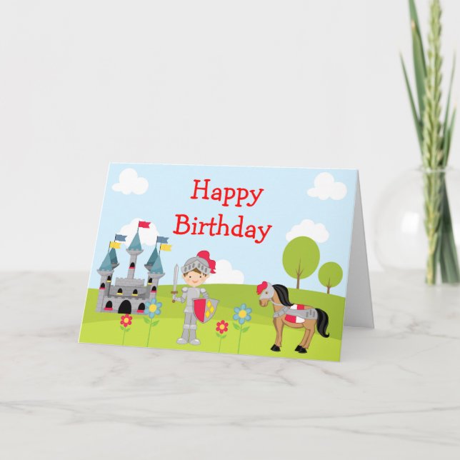 Hear Ye Brunette Cute Knight Birthday Card (Front)