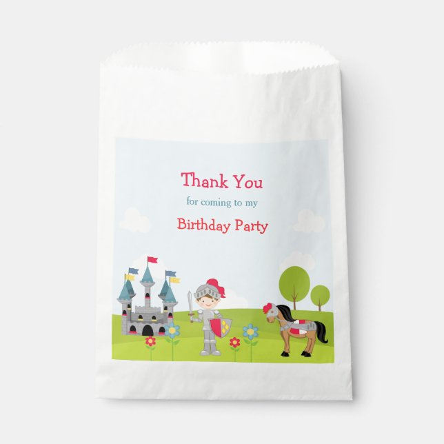 Hear Ye Brunette Knight Birthday Party Favour Bag (Front)