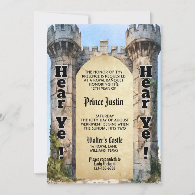 Hear Ye! Hear Ye! Medieval Castle Birthday Invitation (Front)